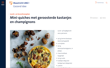 Screenshot recept mini quiches met geroosterde kastanjes en champignons.